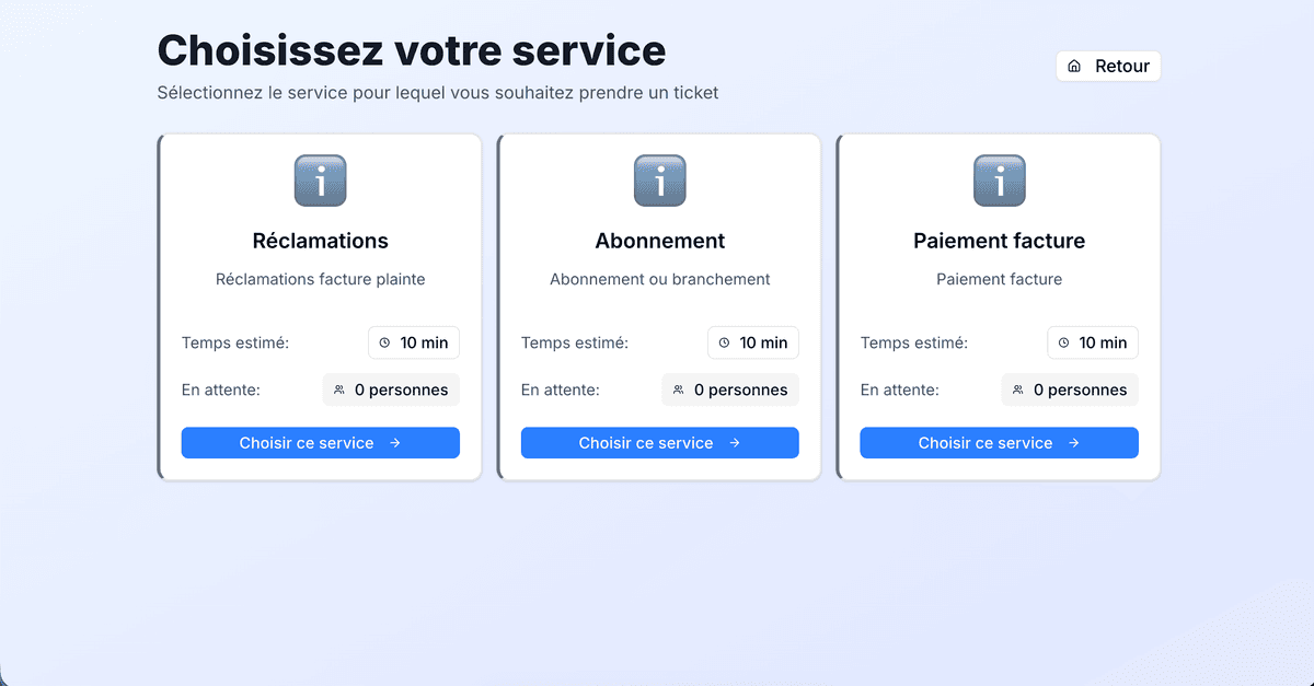 Sélection du service demandé